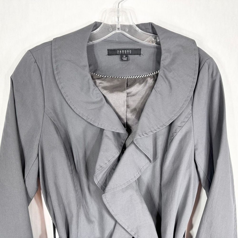 Sandro Studio Medium Jacket Gray Ruffled Long Coa… - image 5